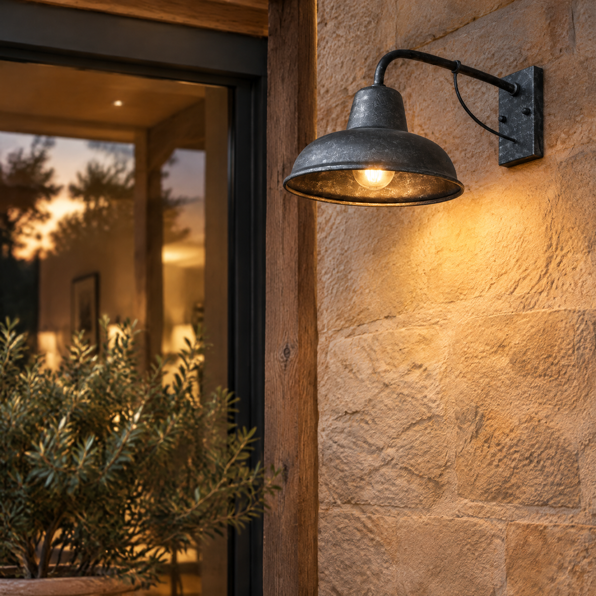 Barn Outdoor Wall Sconce Silver Black 100V Hero
