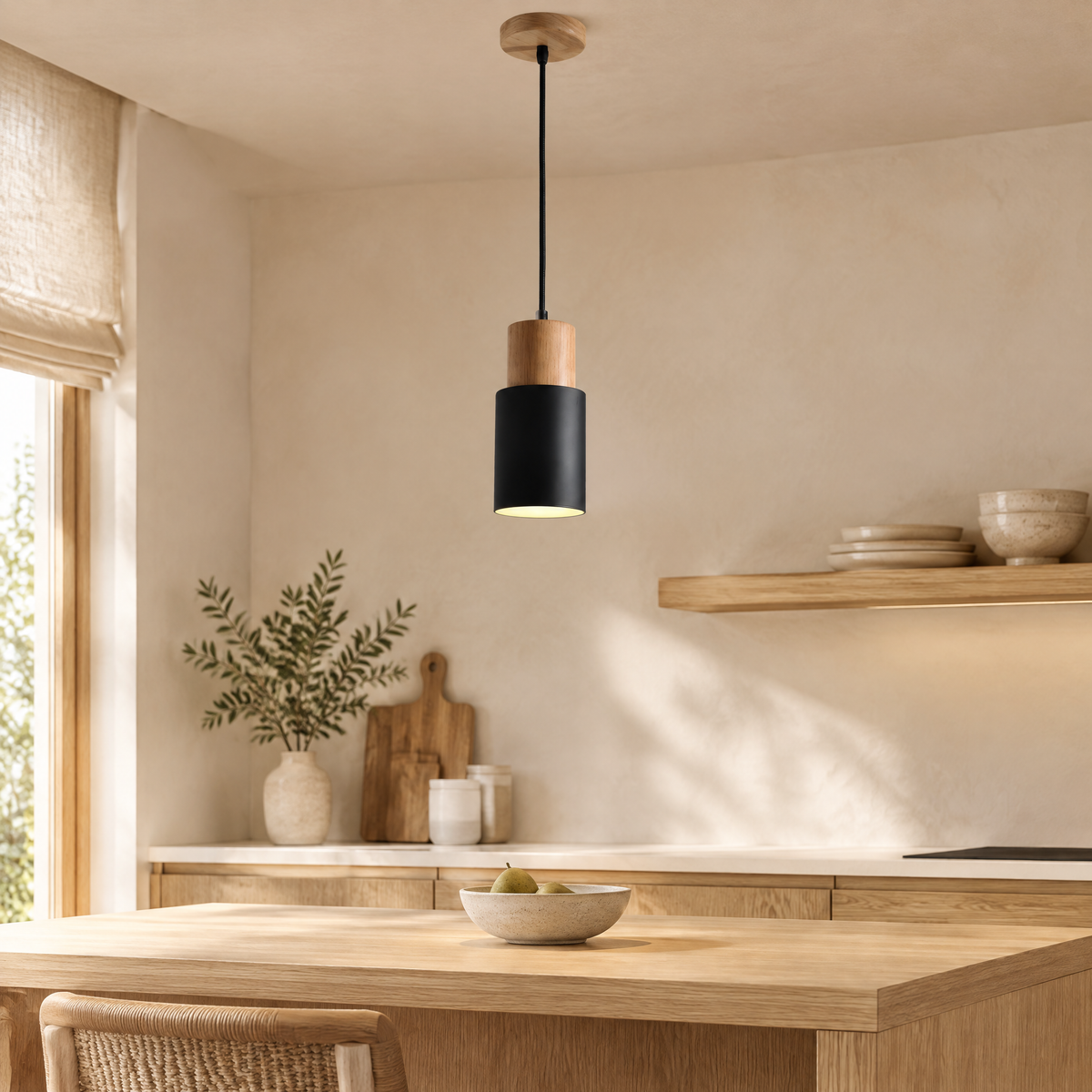 Cylinder Macaron Pendant Light Black Hero 1