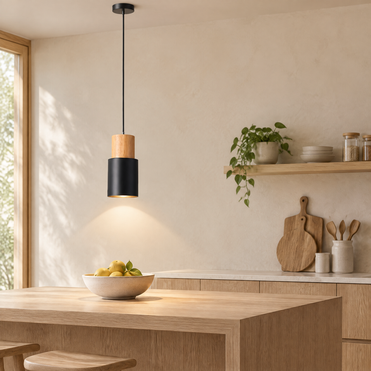 Cylinder Macaron Pendant Light Black Hero 2