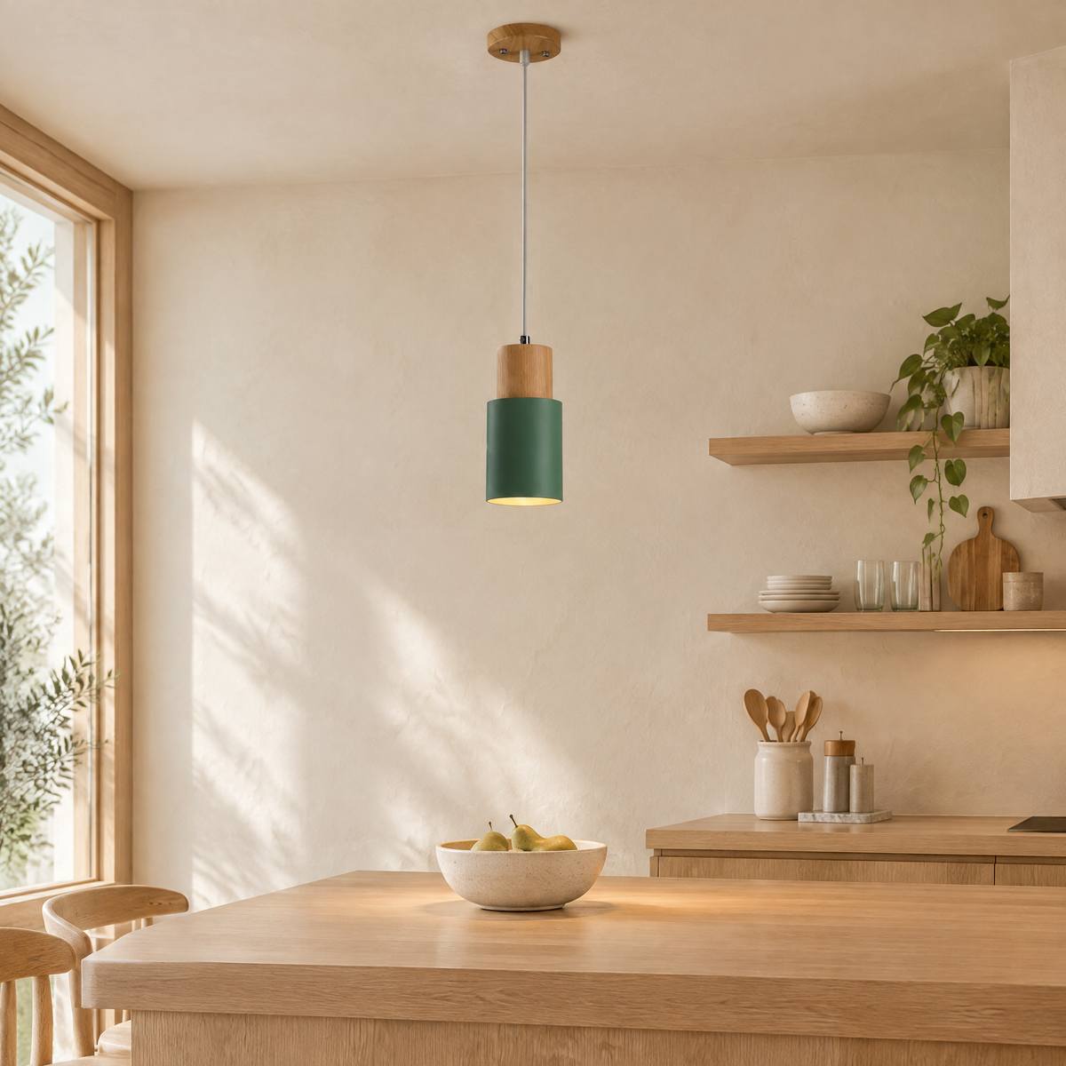 Cylinder Macaron Pendant Light Green Hero