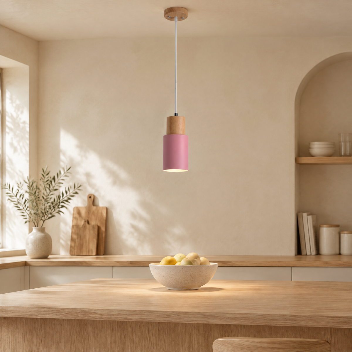 Cylinder Macaron Pendant Light Pink Hero