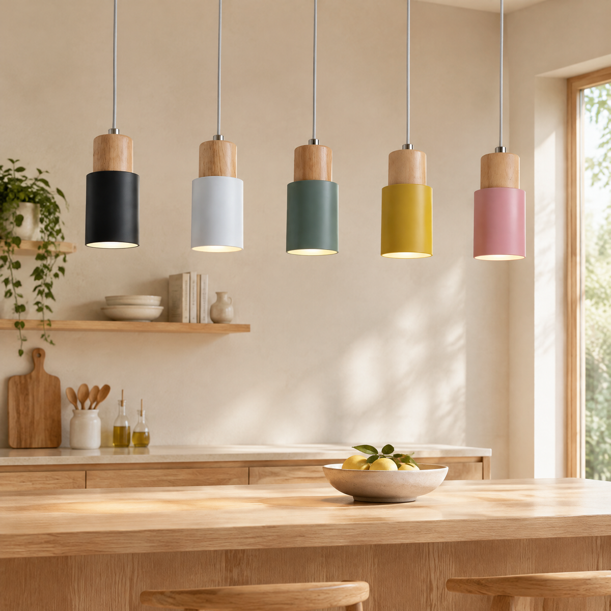 Cylinder Macaron Pendant Light Pink/Yellow shared Hero