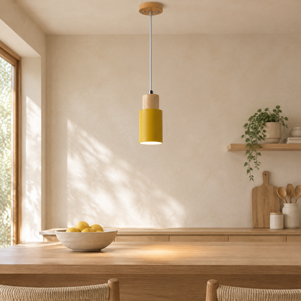 Cylinder Macaron Pendant Light Yellow Hero