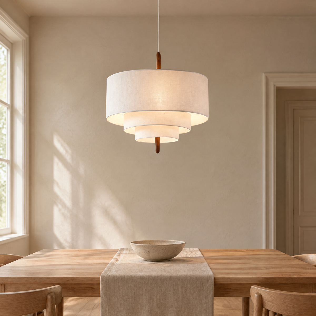 Dan Layered Fabric Pendant Light Hero - D45cm (Warm White)
