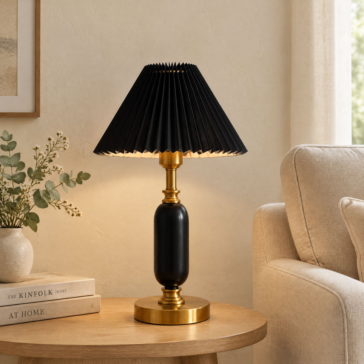 French Pleated Shade Table Lamp Black Pleated Black Base Hero