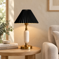 French Pleated Shade Table Lamp Black Pleated White Base Hero