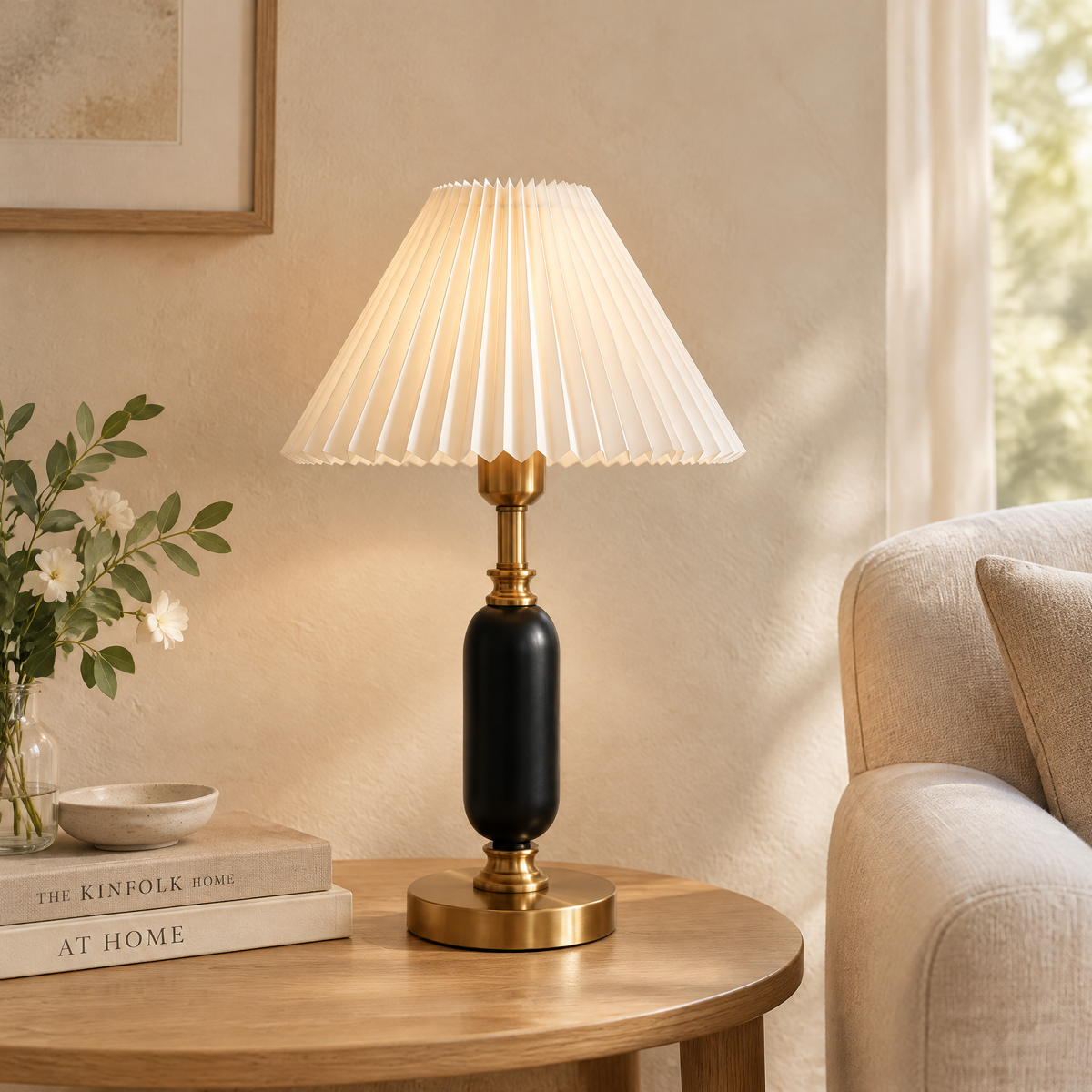 French Pleated Shade Table Lamp White Pleated Black Base Hero
