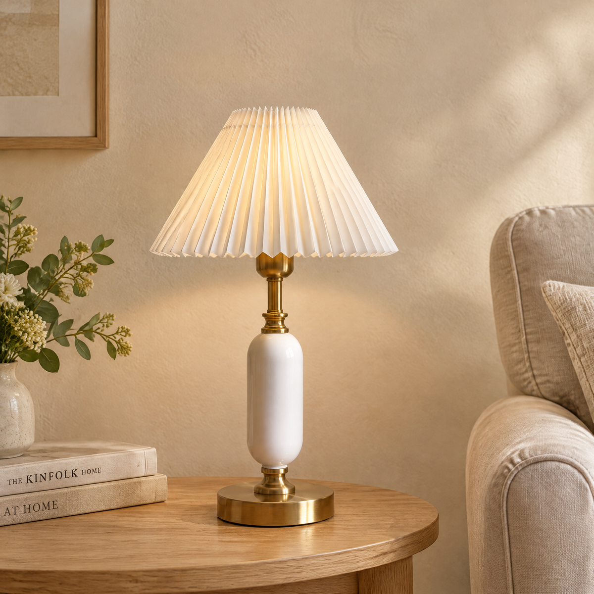 French Pleated Shade Table Lamp White Pleated White Base Hero