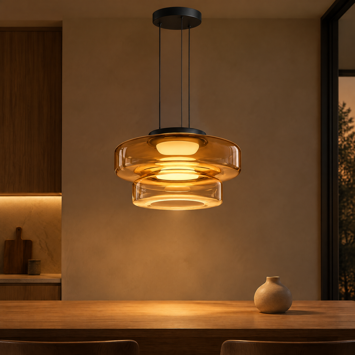 Irva Glass Pendant Light - Amber double-layer