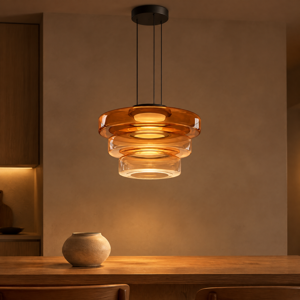 Irva Glass Pendant Light - Amber triple-layer