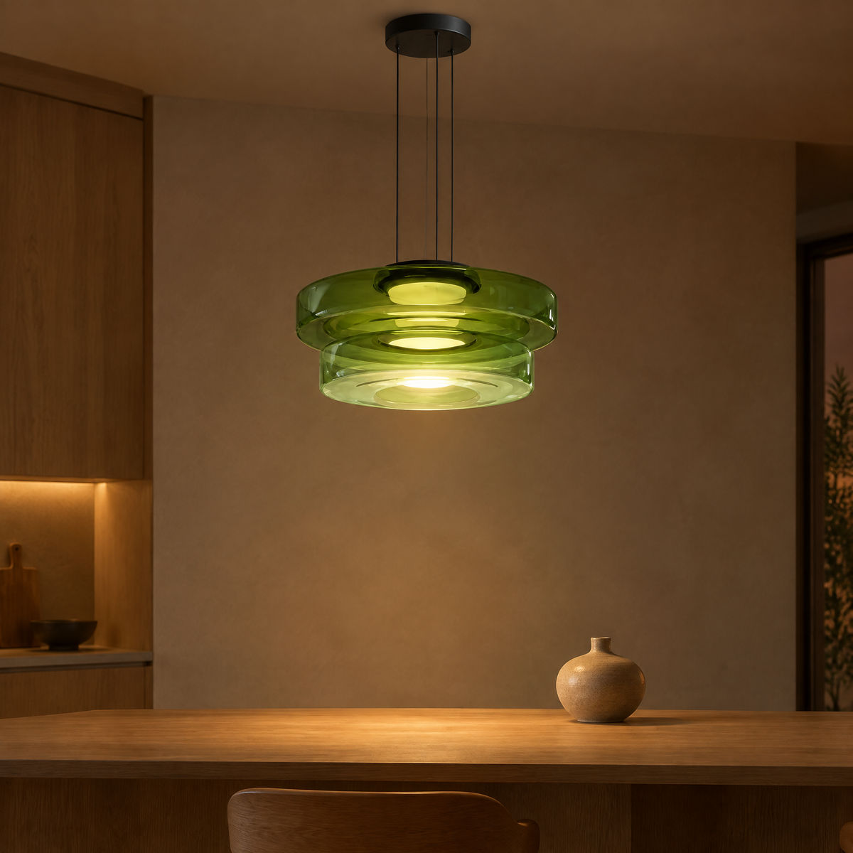 Irva Glass Pendant Light - Green double-layer