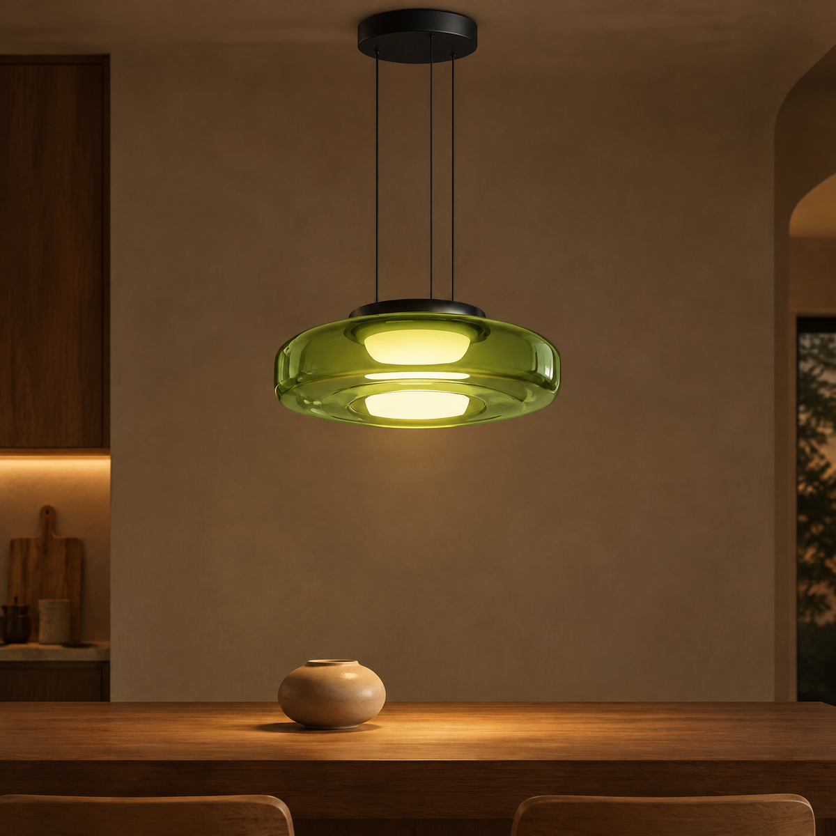 Irva Glass Pendant Light - Green single-layer