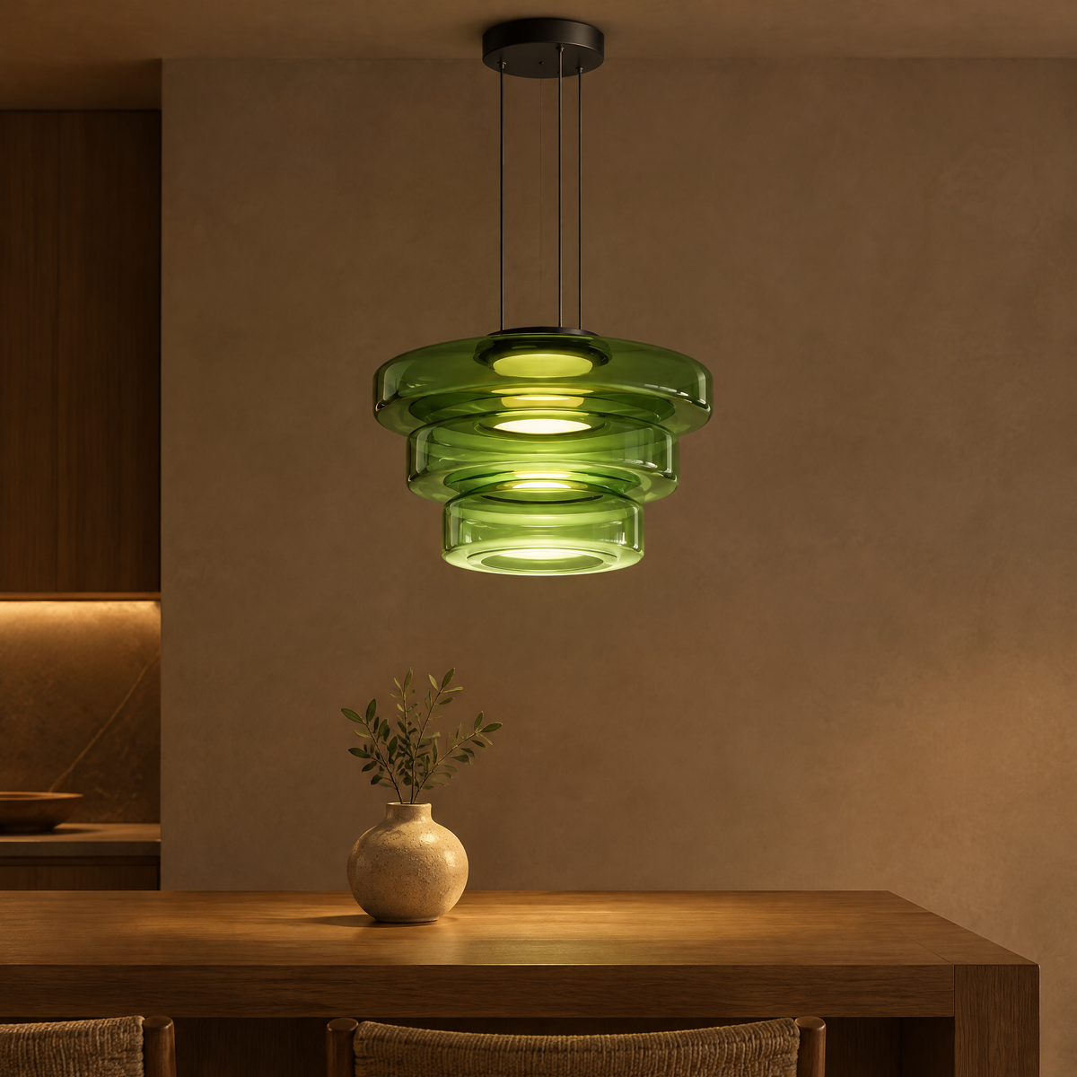 Irva Glass Pendant Light - Green triple-layer
