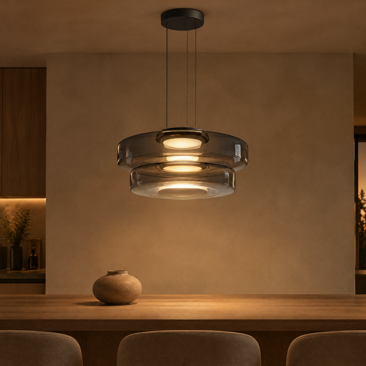 Irva Glass Pendant Light - Smoke Gray double-layer