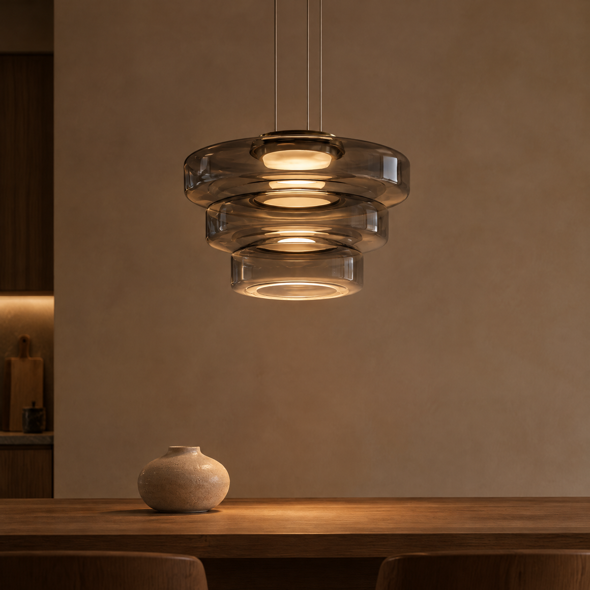 Irva Glass Pendant Light - Smoke Gray triple-layer