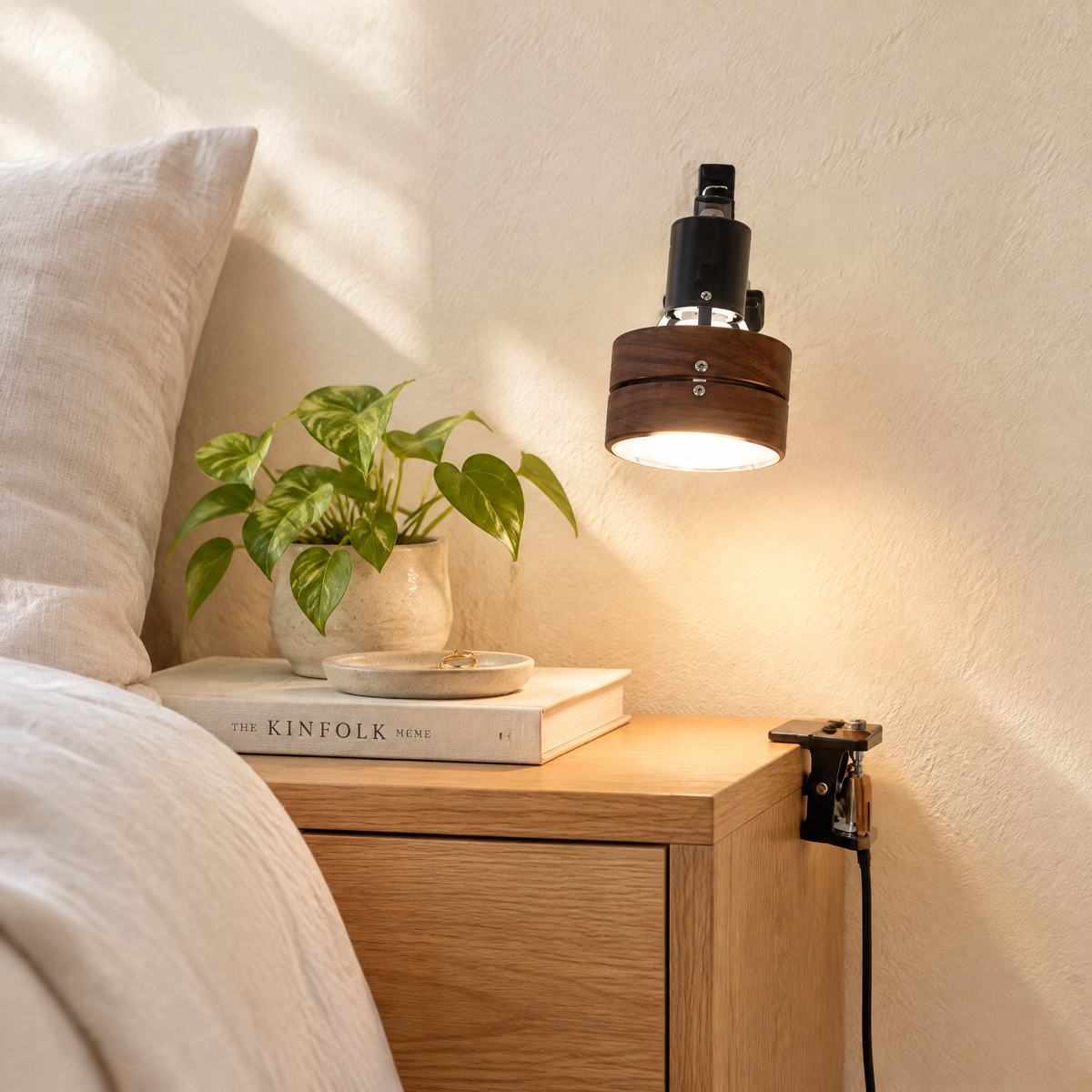 Japanese Round Clip Table Lamp Walnut Hero