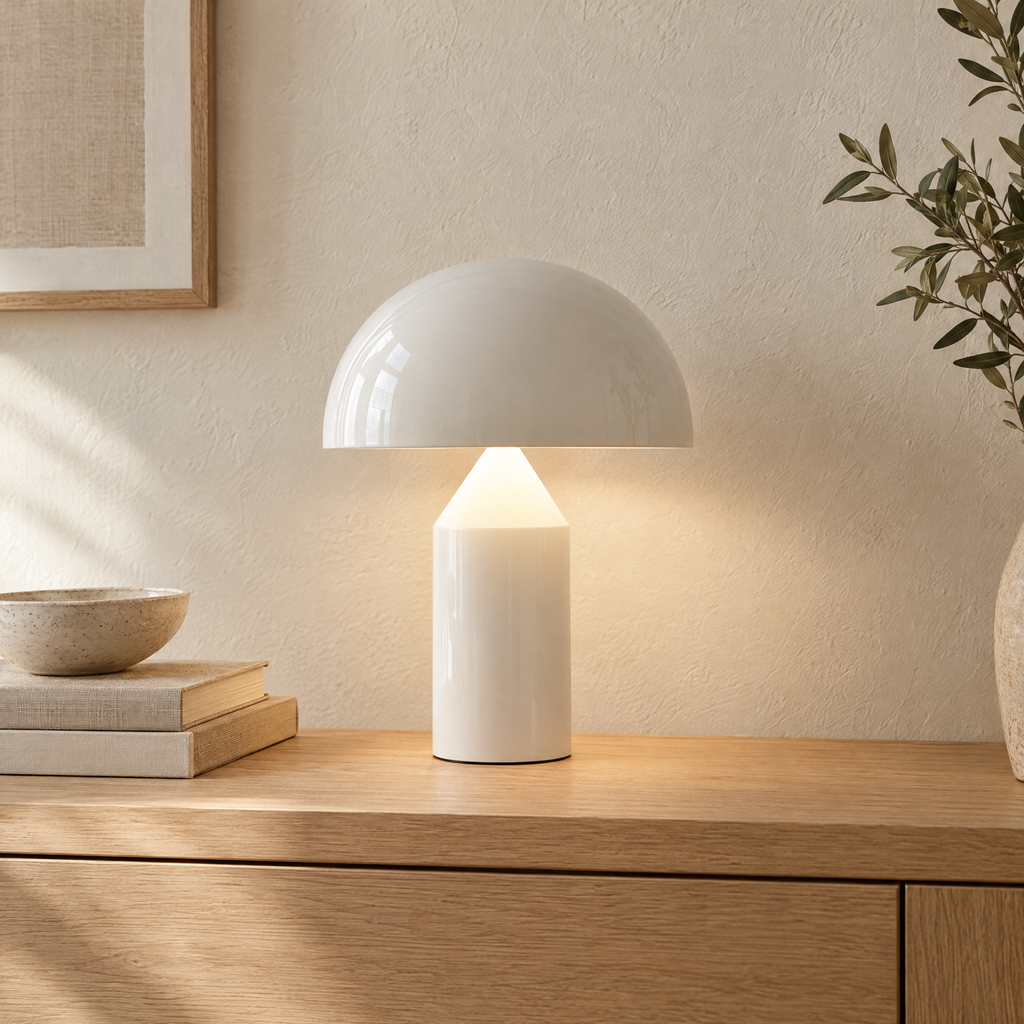 Brass Mushroom Dome Table Lamp in Bright White