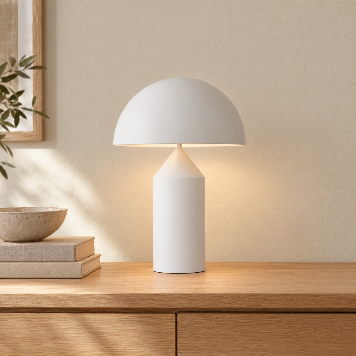 Brass Mushroom Dome Table Lamp in Matte White