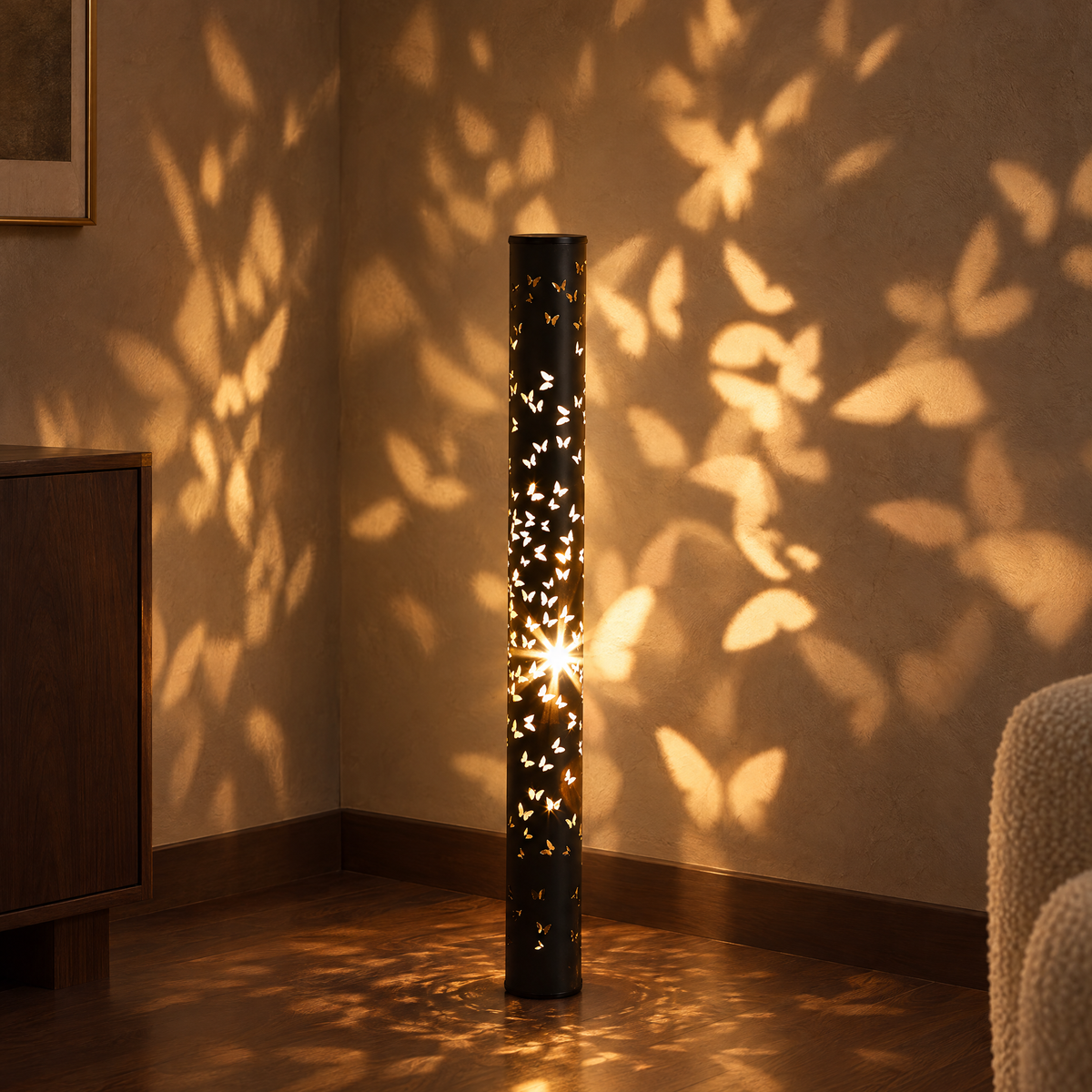 Butterfly Cylinder Floor Lamp in Black, 23.6 inch