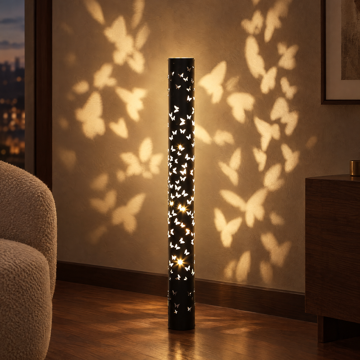 Butterfly Cylinder Floor Lamp in Black, 39.5 inch