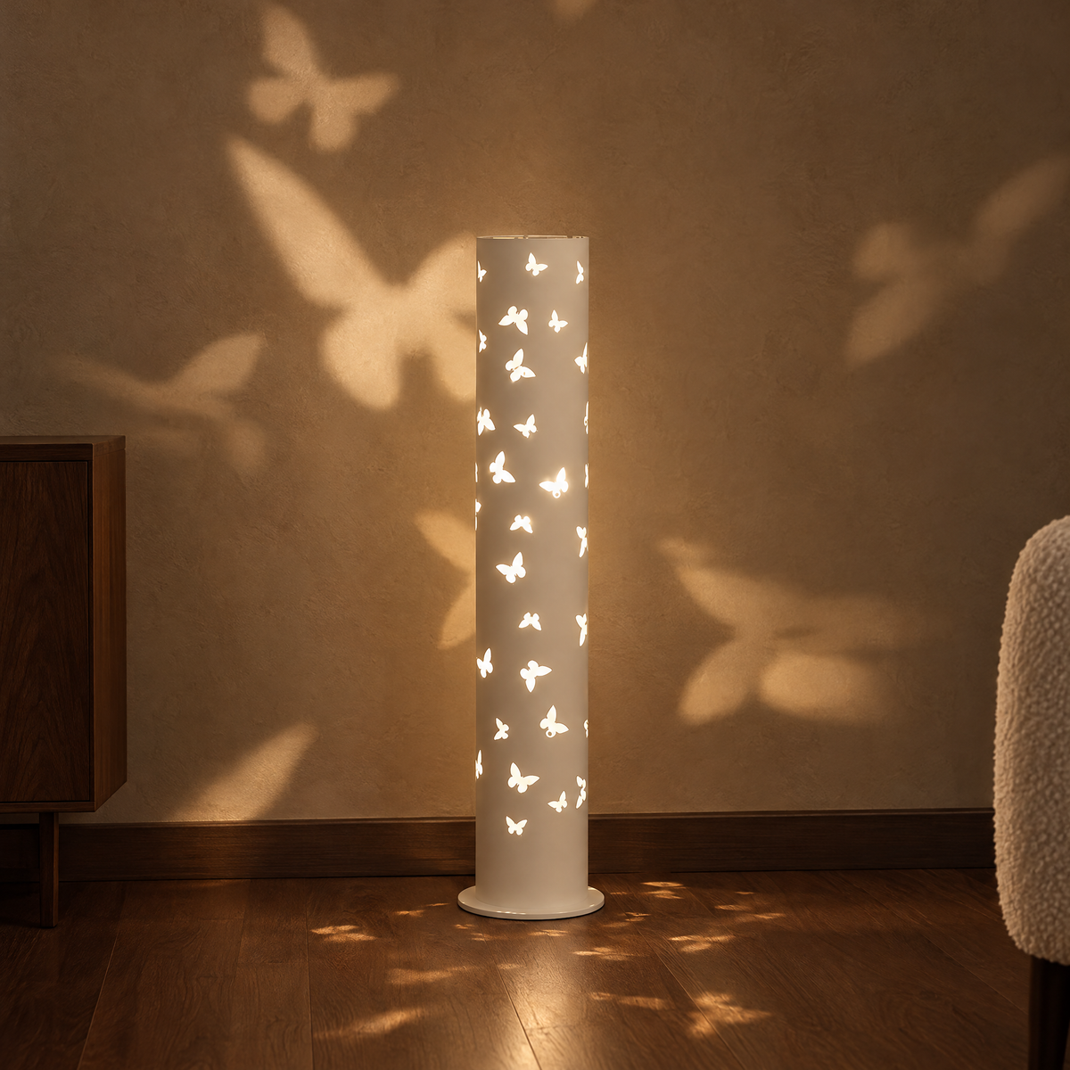 Butterfly Cylinder Floor Lamp in White, 23.6 inch