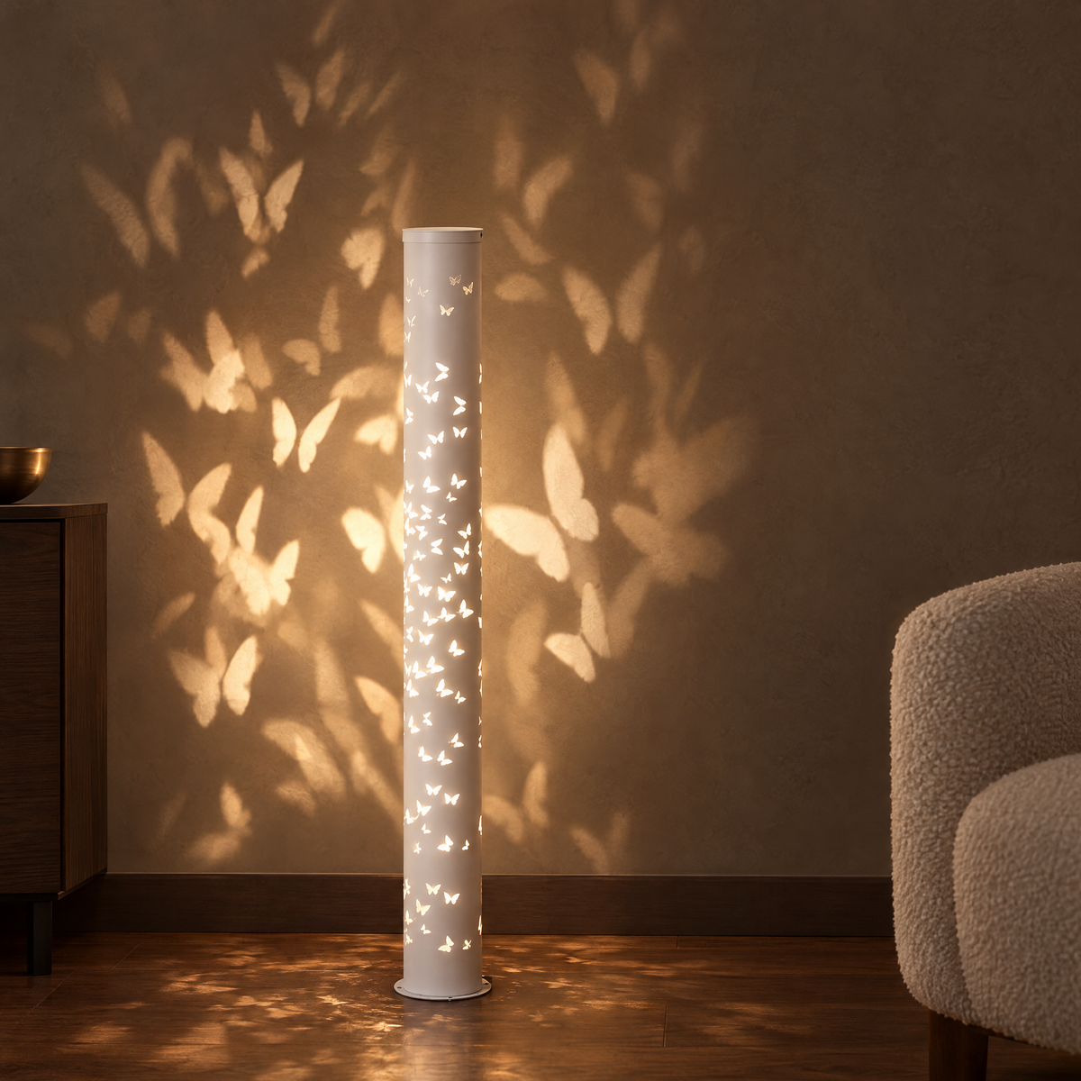 Butterfly Cylinder Floor Lamp in White, 39.5 inch