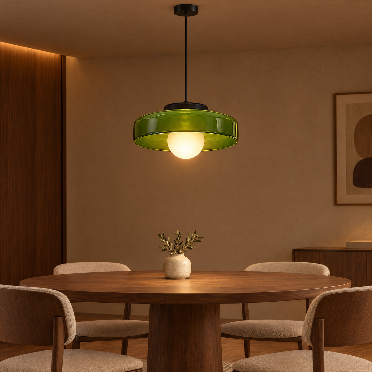 Lina Round Glass Pendant Light in Green