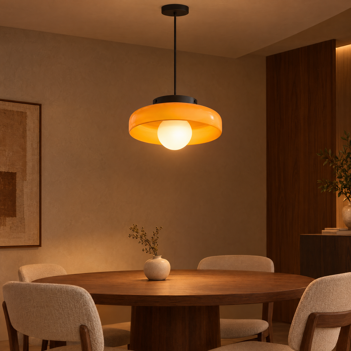 Lina Round Glass Pendant Light in Orange