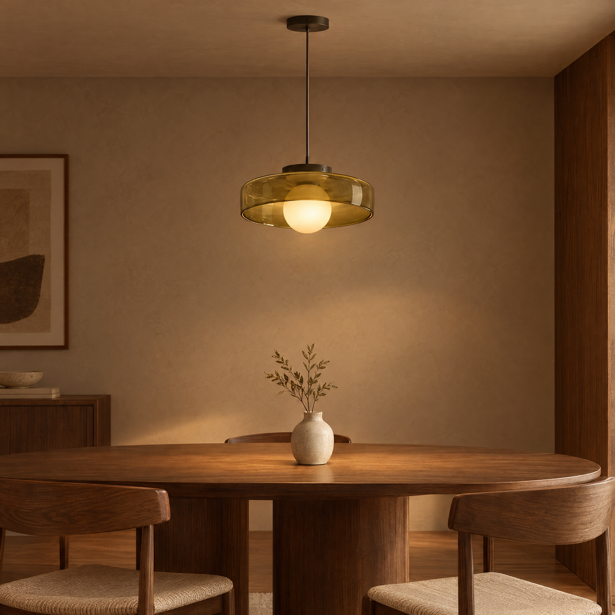 Lina Round Glass Pendant Light in Tawny