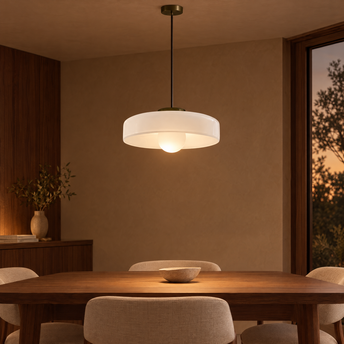 Lina Round Glass Pendant Light in White