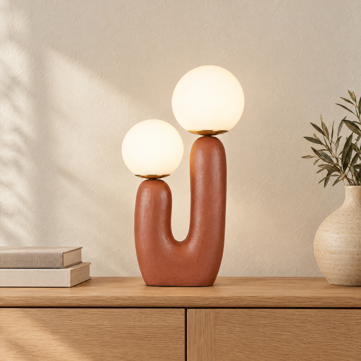 Modern Glass Shade Table Lamp in Terra Cotta