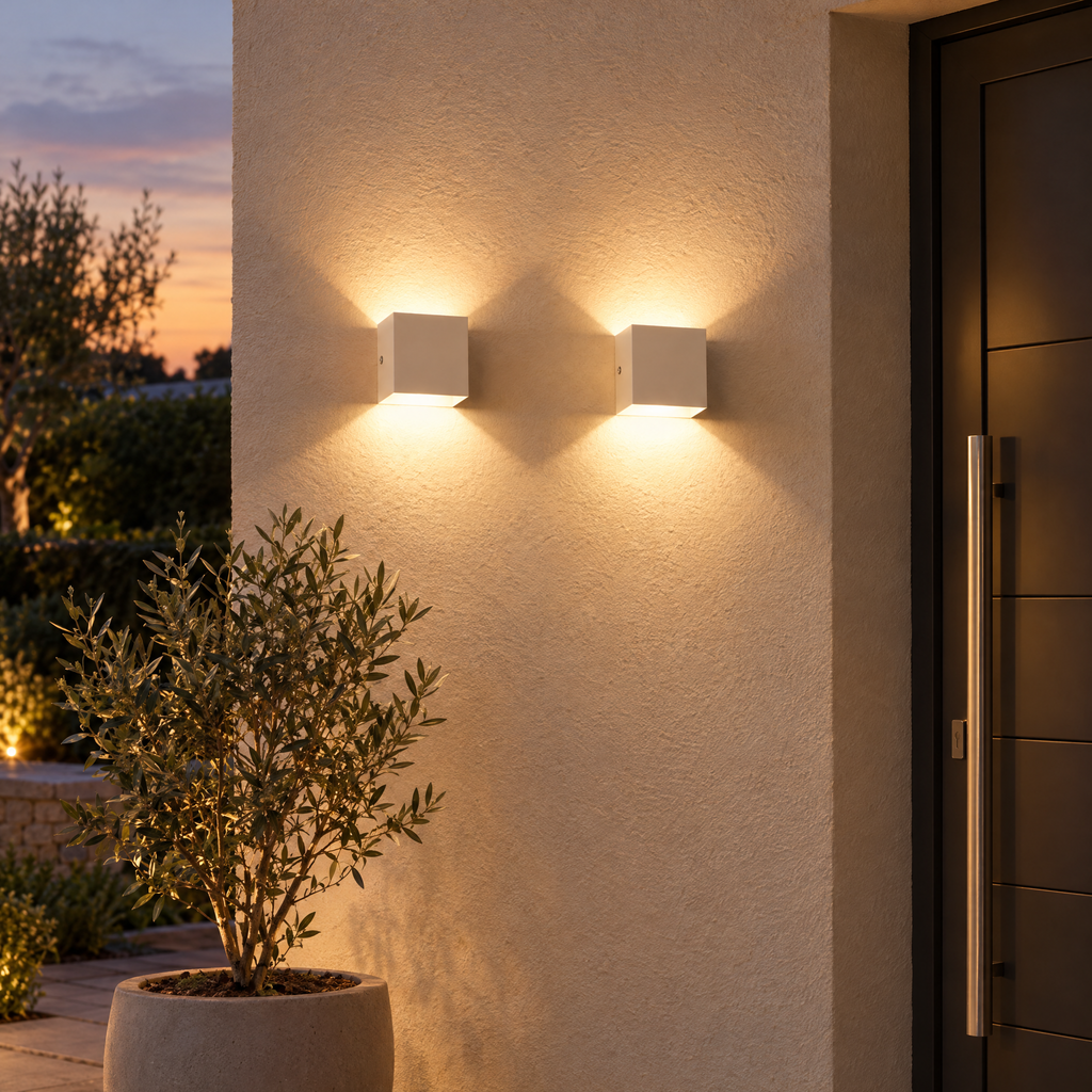 Square Adjustable Outdoor Wall Lamp in White