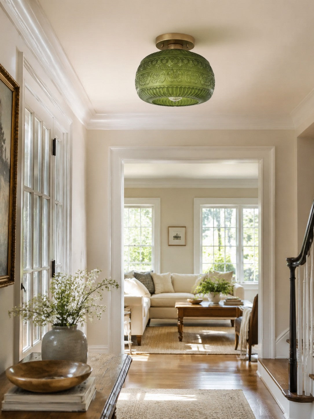 Vintage Pressed Glass Ceiling Light - view 05
