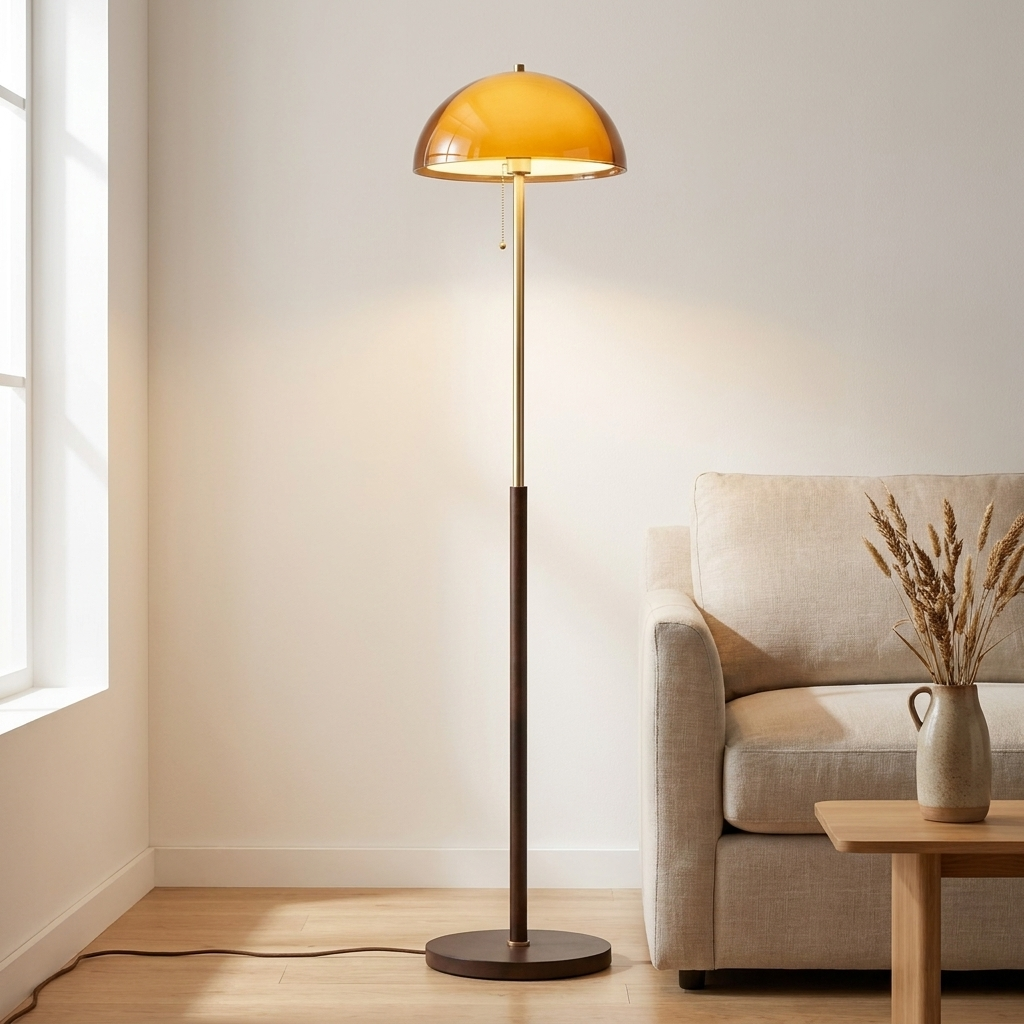 Pull Chain LED Floor Lamp - orange dome shade detail