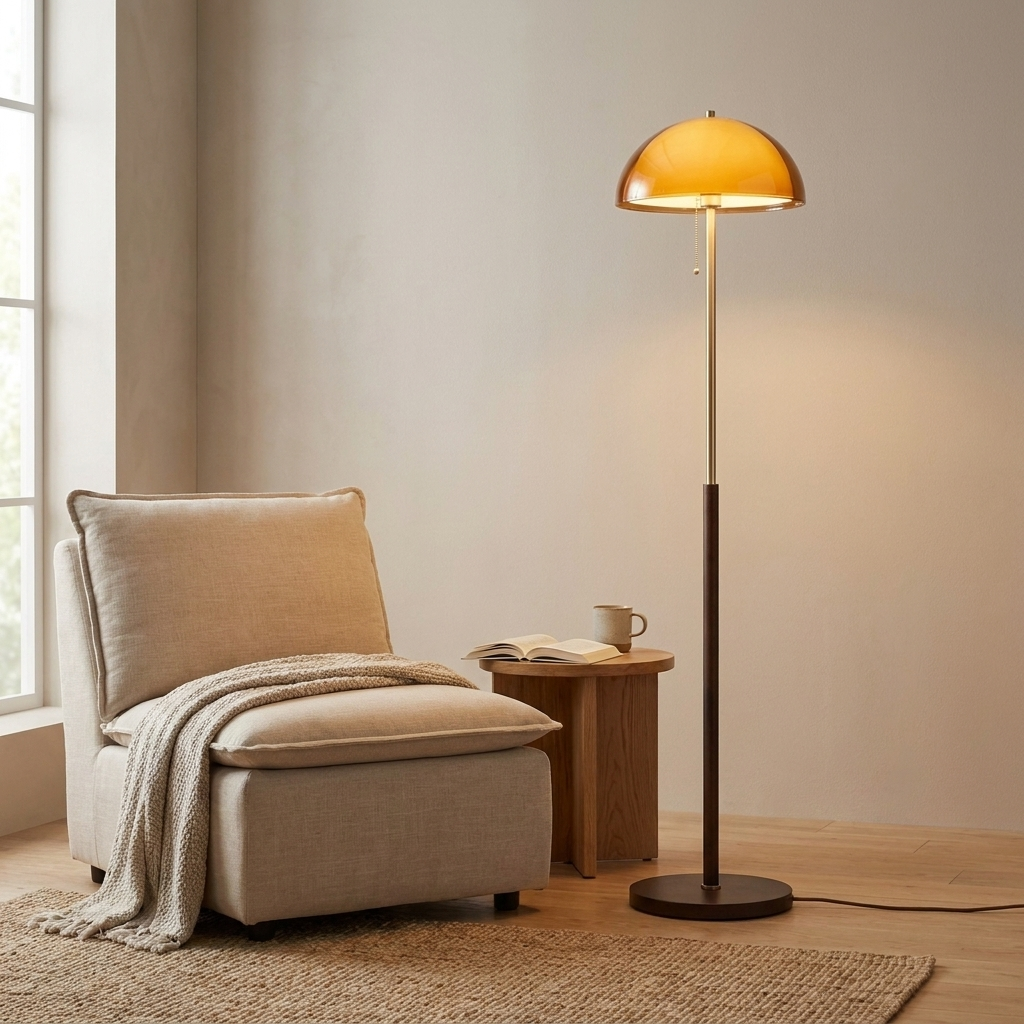 Pull Chain LED Floor Lamp - solid wood base