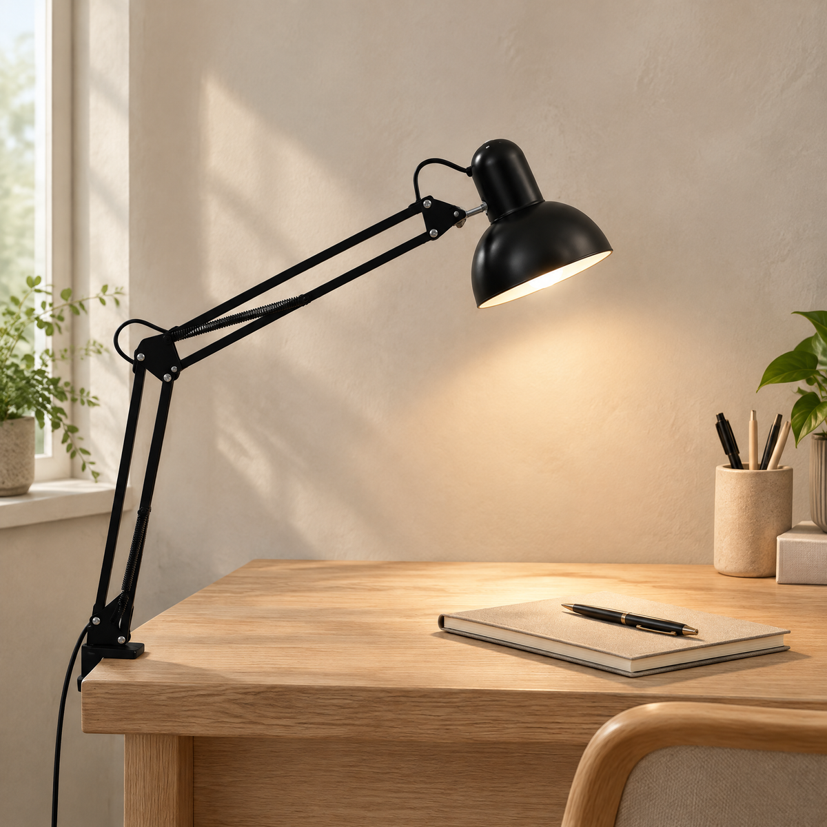Retractable Clip Arm Table Lamp Black Hero