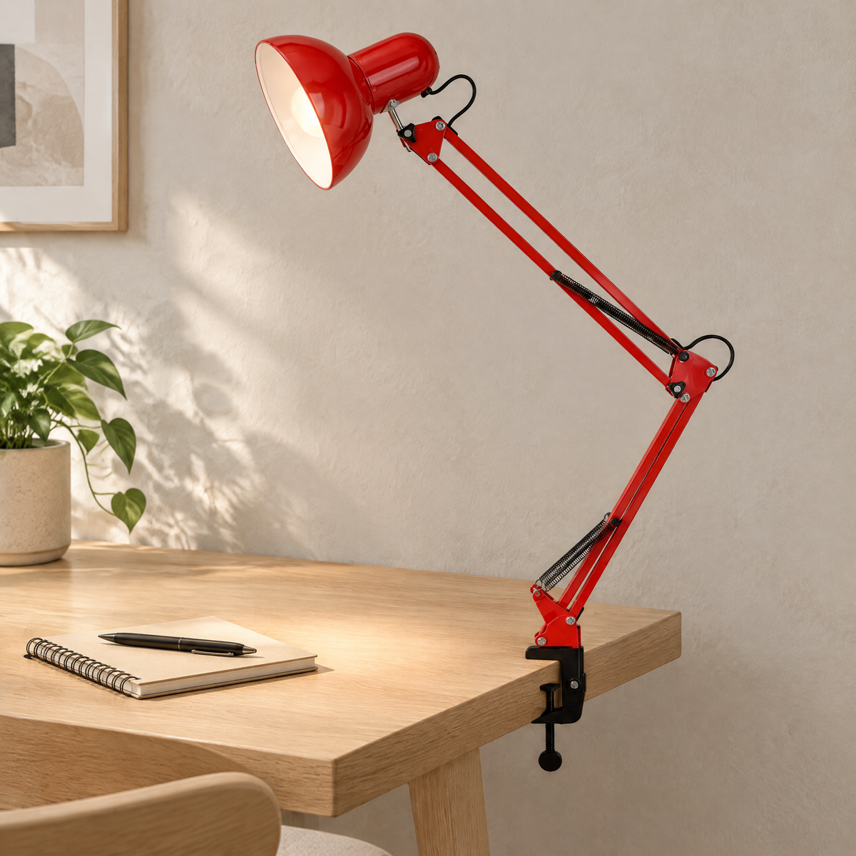 Retractable Clip Arm Table Lamp Red Hero