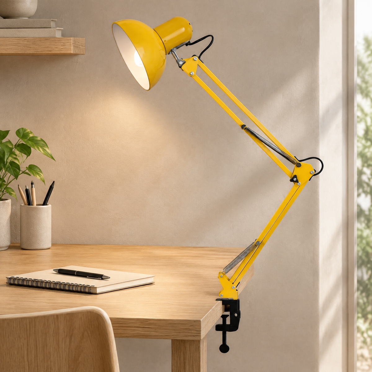 Retractable Clip Arm Table Lamp Yellow Hero