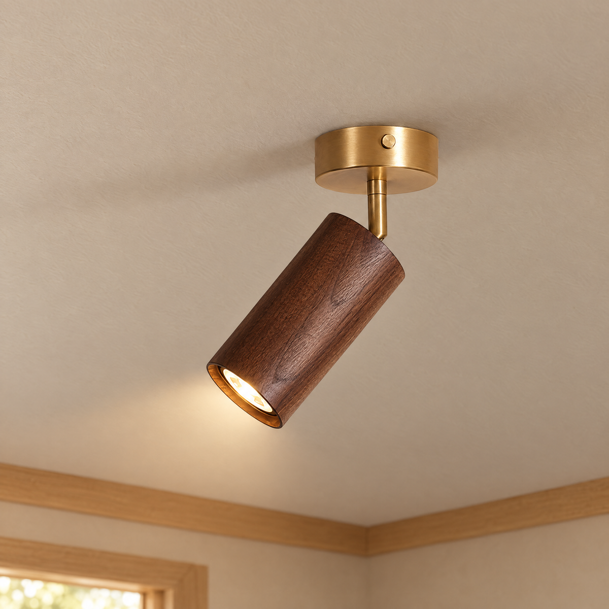 Thio Wooden Track Light - 1 head - Gold & Walnut - Lapa Living Hero