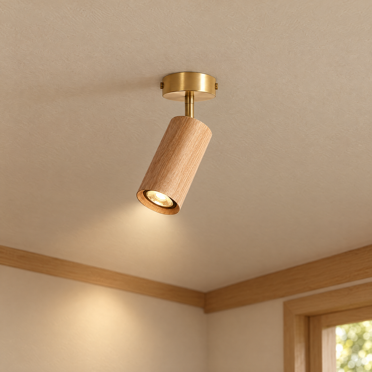 Thio Wooden Track Light - 1 head - Gold & Wood - Lapa Living Hero