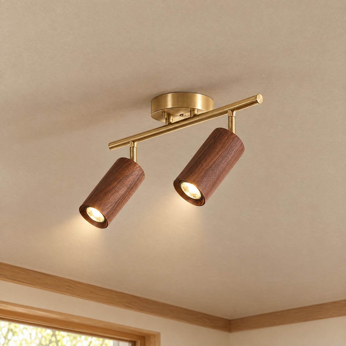 Thio Wooden Track Light - 2 heads - Gold & Walnut - Lapa Living Hero