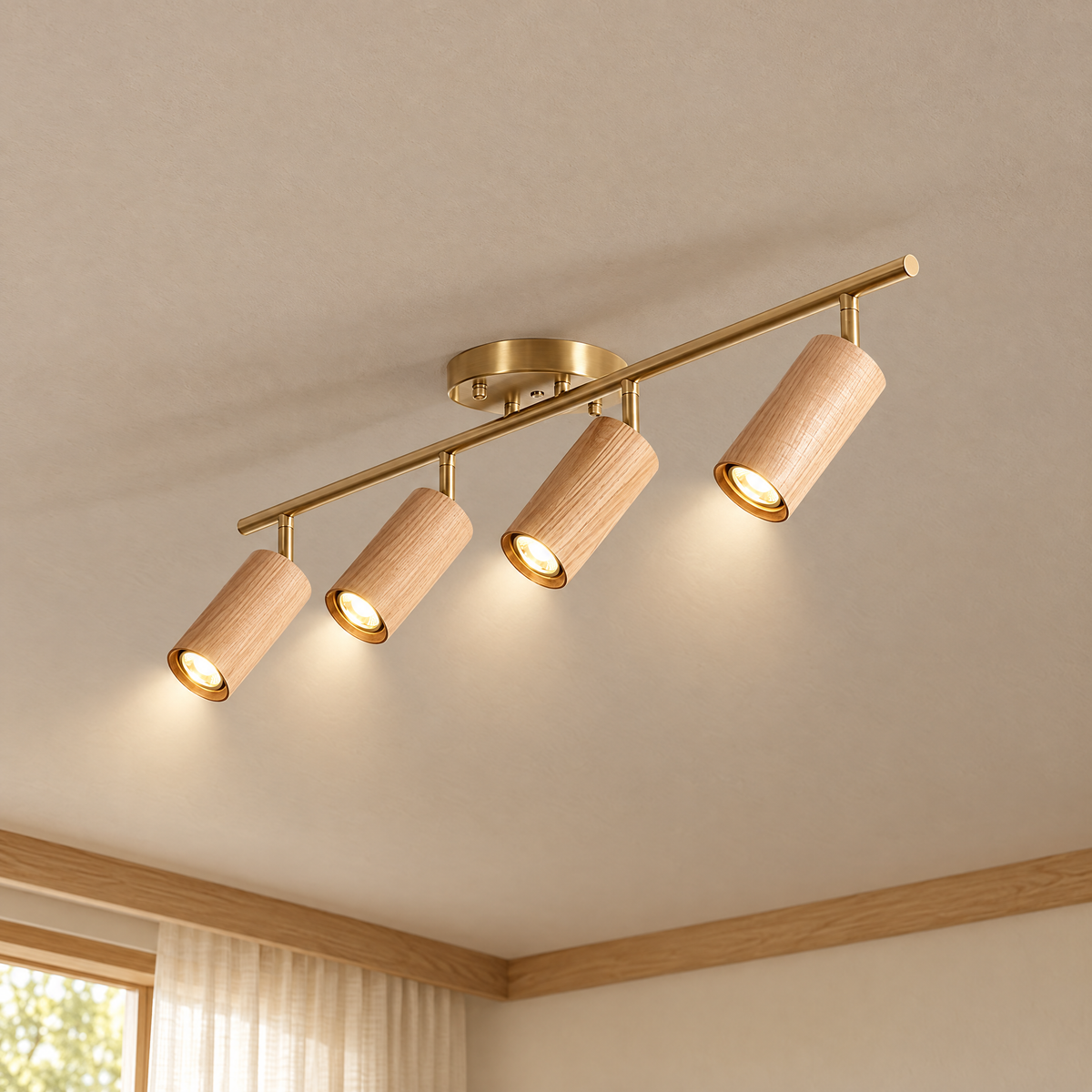 Thio Wooden Track Light - 4 heads - Gold & Wood - Lapa Living Hero